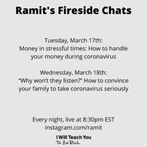 Schedule of Ramit's fireside chats live on Instagram